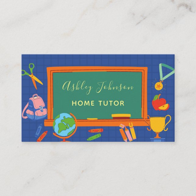 Chalkboard Blackboard Home Tutor Teacher Learning Business Card (Front)