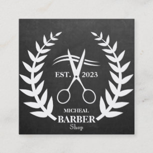 Chalkboard Blackboard Simple Scissors Barber  Square Business Card