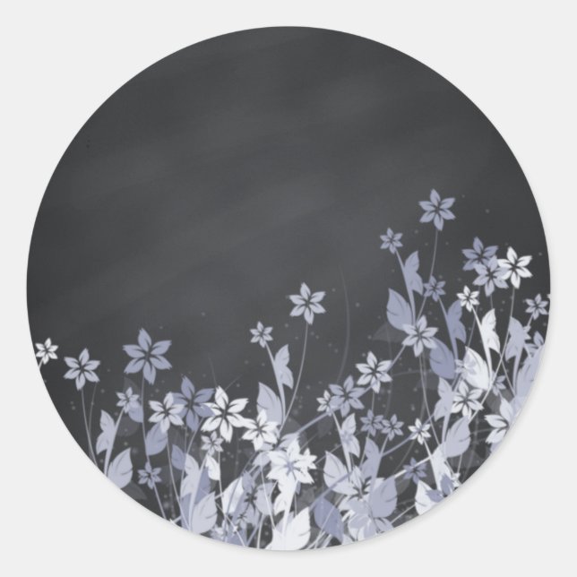Chalkboard Blank Floral Swirl Customize Text Classic Round Sticker (Front)