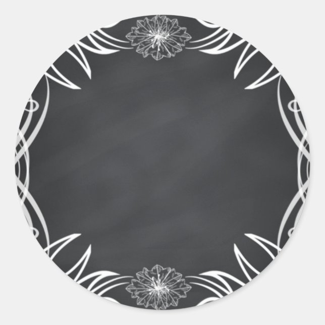 Chalkboard Blank Floral Swirl Customize Text Classic Round Sticker (Front)
