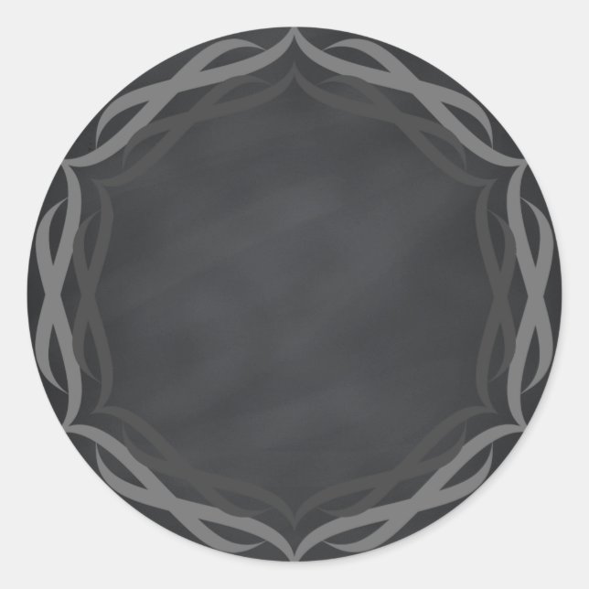 Chalkboard Blank Floral Swirl Customize Text Classic Round Sticker (Front)
