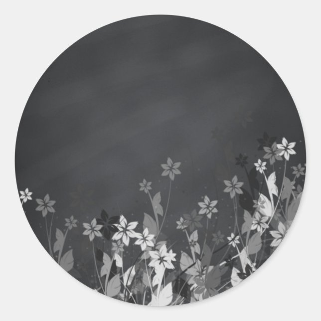Chalkboard Blank Floral Swirl Customize Text Classic Round Sticker (Front)