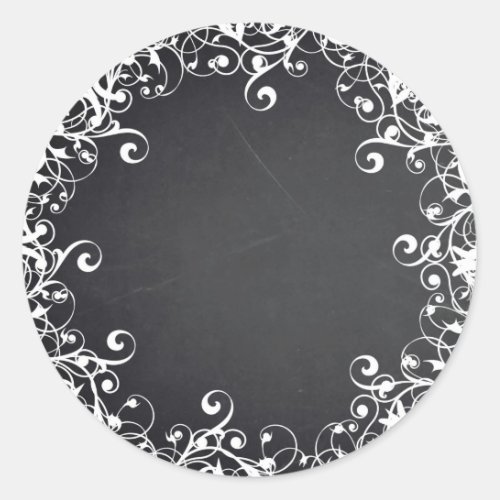 Chalkboard Blank Floral Swirl Faux Customize Text Classic Round Sticker