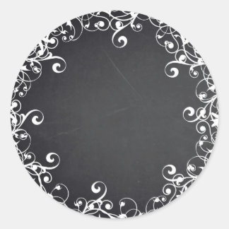 Chalkboard Blank Floral Swirl Faux Customize Text Classic Round Sticker