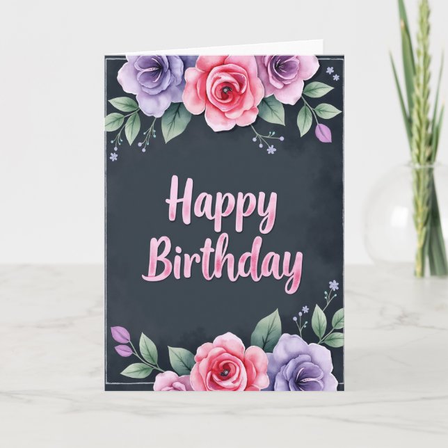 Chalkboard Bloom Birthday Card (Front)
