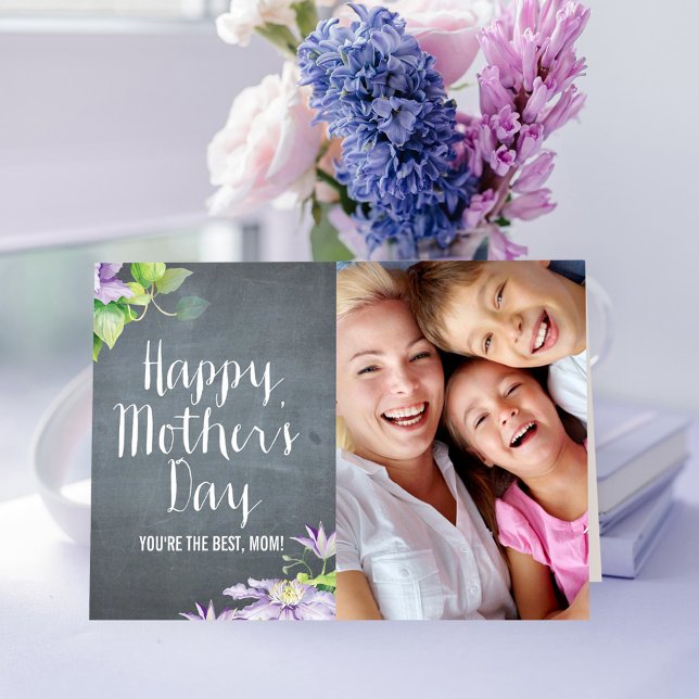 Chalkboard Bloom Mothers Day Photo Card (Creator Uploaded)