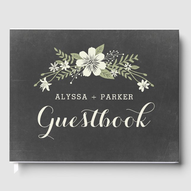 Chalkboard Bloom Wedding Guest Book (Front)