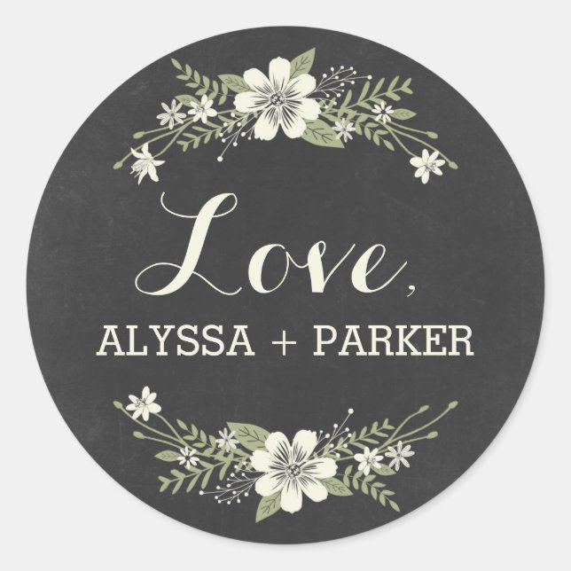 Chalkboard Blooms Favor Sticker (Front)
