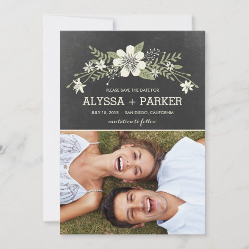 Chalkboard Blooms Save The Date Cards
