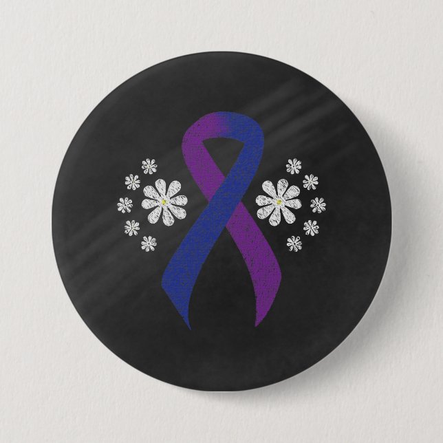 Chalkboard Blue and Purple Ribbon Button (Front)