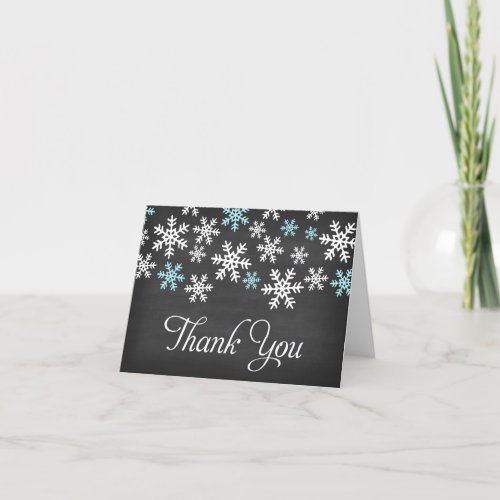 Chalkboard Blue and White Snowflake Thank You