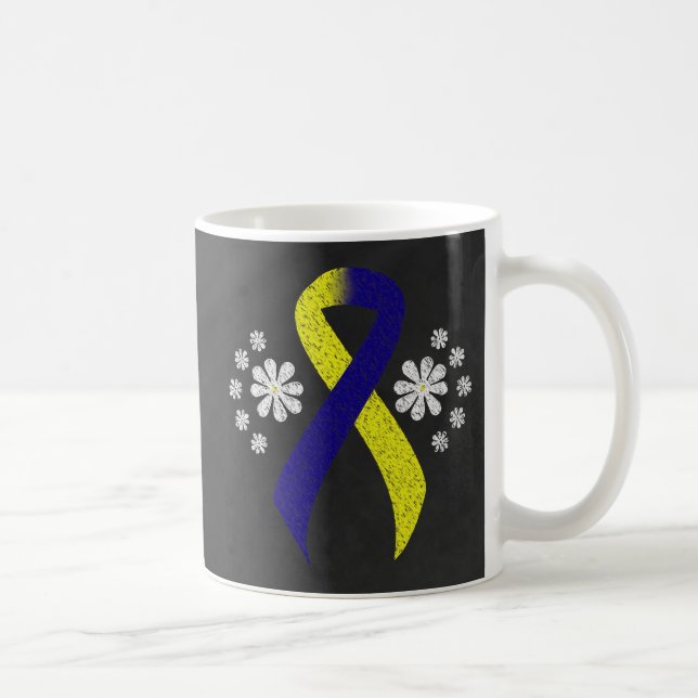 Chalkboard Blue and Yellow Awareness Ribbon Coffee Mug (Right)