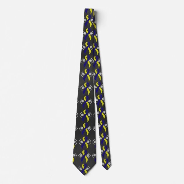 Chalkboard Blue and Yellow Awareness Ribbon Neck Tie (Front)