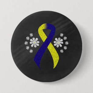Chalkboard Blue and Yellow Awareness Ribbon Pinback Button
