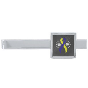 Chalkboard Blue and Yellow Awareness Ribbon Silver Finish Tie Bar