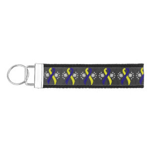 Chalkboard Blue and Yellow Awareness Ribbon Wrist Keychain