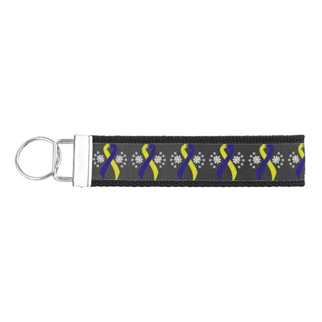 Chalkboard Blue and Yellow Awareness Ribbon Wrist Keychain (Keys on Left)
