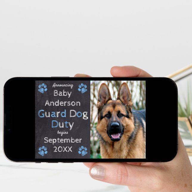 Chalkboard Blue Baby Dog Pregnancy Announcement (Front Digital)