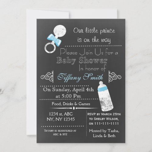 Chalkboard blue Baby shower Invitation