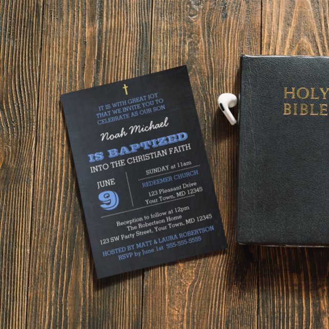 Chalkboard Blue Baptism Invitation (Creator Uploaded)