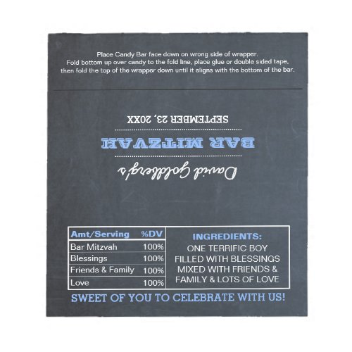 Chalkboard Blue Bar Mitzvah Candy Wrappers Notepad