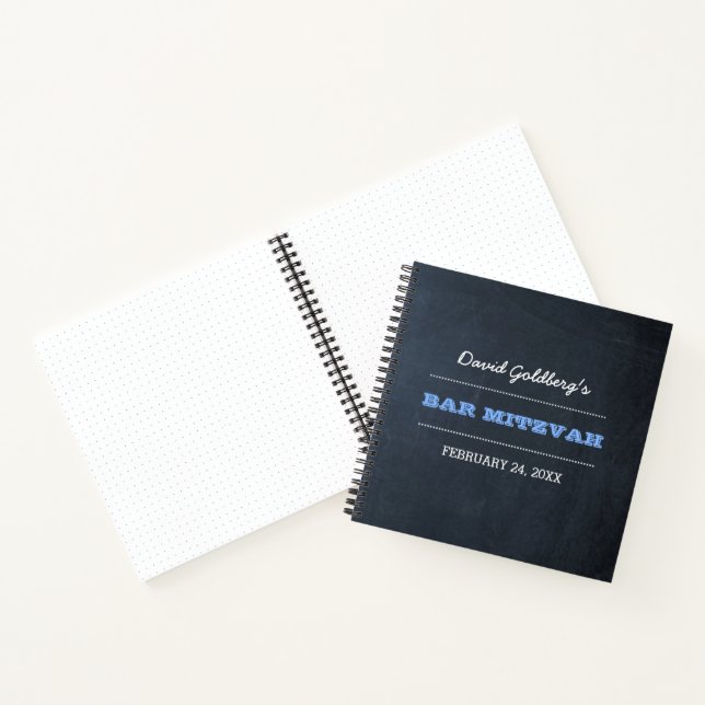 Chalkboard Blue Bar Mitzvah Guest Book Notebook (Inside)