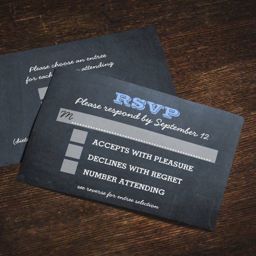 Chalkboard Blue Bar Mitzvah RSVP Card with Entree
