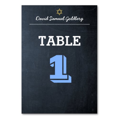 Chalkboard Blue Bar Mitzvah Table Card
