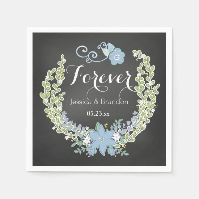 Chalkboard Blue Bells Forever Wedding Paper Napkin (Front)