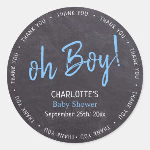 Chalkboard Blue Boy Baby Shower Thank You Classic Round Sticker