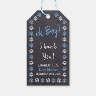 Chalkboard Blue Boy Paw Print Baby Shower Gift Tags