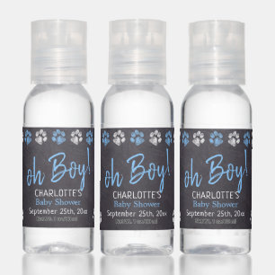 Chalkboard Blue Boy Paw Print Baby Shower Hand Sanitizer