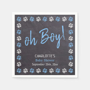 Chalkboard Blue Boy Paw Print Baby Shower Napkins