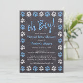Chalkboard Blue Boy Paw Print Virtual Baby Shower Invitation (Standing Front)
