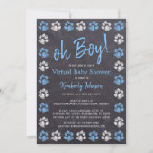 Chalkboard Blue Boy Paw Print Virtual Baby Shower Invitation (Front)