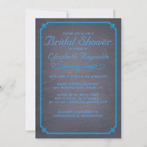 Chalkboard Blue Bridal Shower Invitations