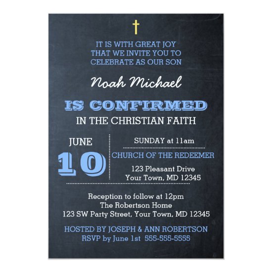 Chalkboard Blue Confirmation Invitation