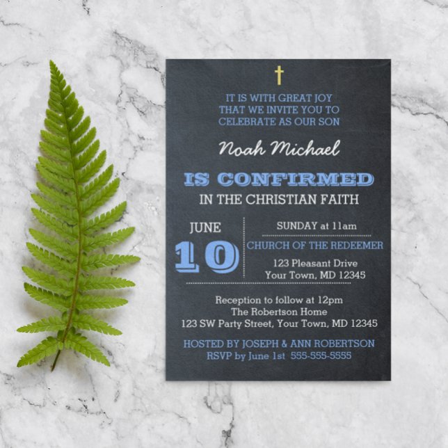Chalkboard Blue Confirmation Invitation (Creator Uploaded)