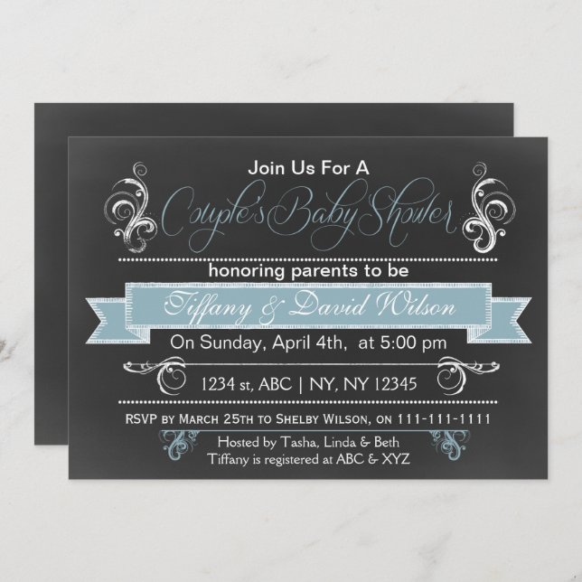 chalkboard blue Couple's Baby shower Invitation (Front/Back)