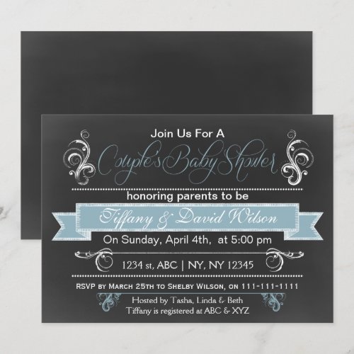 chalkboard blue Couple's Baby shower Invitation