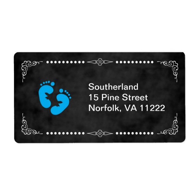 Chalkboard Blue Feet Baby Shower Address Label (Front)