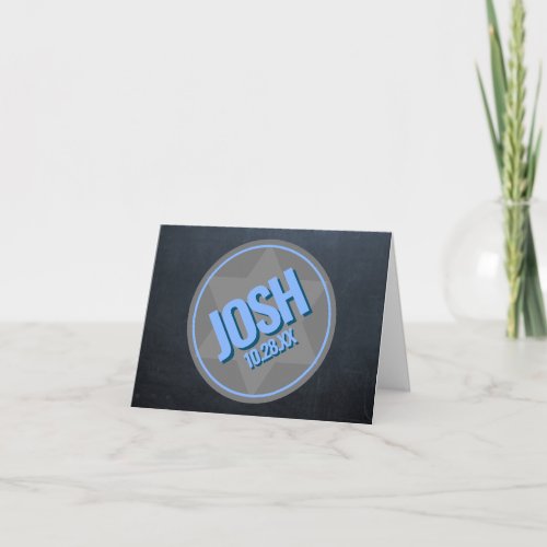 Chalkboard Blue Name Logo and Date Bar Mitzvah Note Card