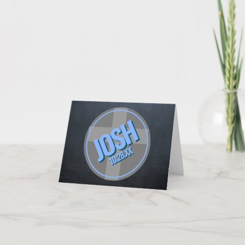 Chalkboard Blue Name Logo and Date Confirmation Note Card