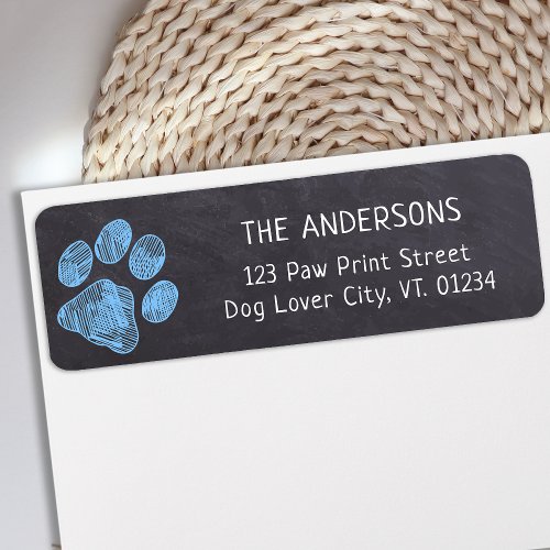 Chalkboard Blue Paw Print Address Label