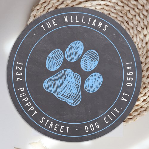 Chalkboard Blue Paw Print Return Address Label