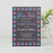 Chalkboard Blue Pink Paw Prints Gender Reveal Invitation (Standing Front)