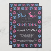 Chalkboard Blue Pink Paw Prints Gender Reveal Invitation (Front/Back)