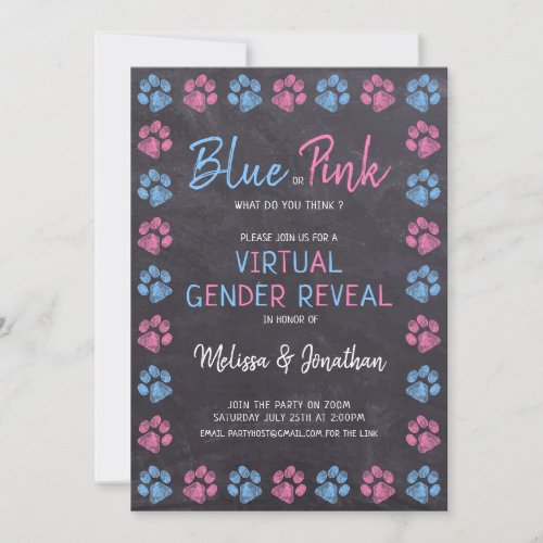 Chalkboard Blue Pink Virtual Gender Reveal Invitation