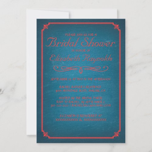 Chalkboard Blue &amp; Red Bridal Shower Invitations