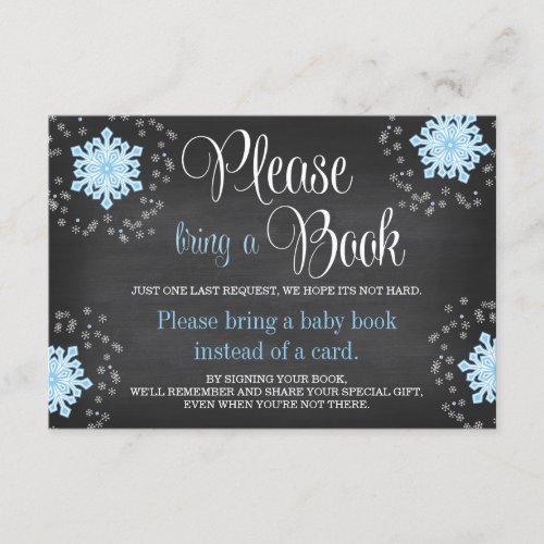 Chalkboard Blue Snowflake Baby Shower Bring a Book Enclosure Card